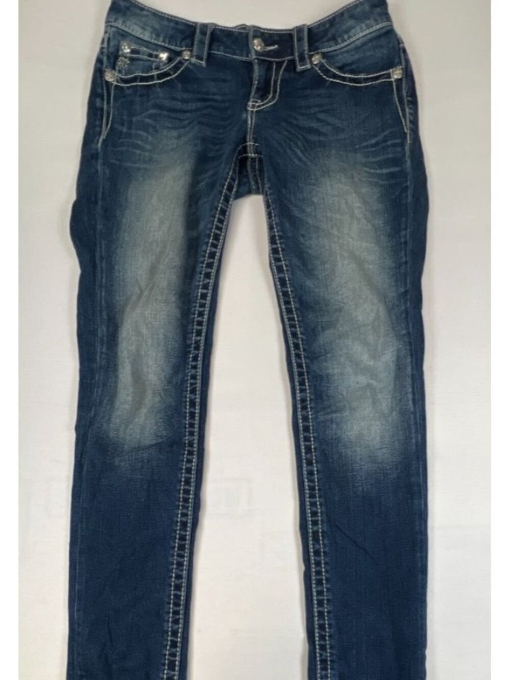 Miss Me Women 27 Skinny Jeans Dark Wash JP5521S Embroidered Flap Pockets Blue